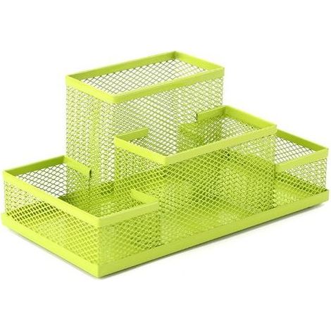 Porte-stylo organisateur de bureau en métal multifonctionnel avec boîte de rangement de papeterie à tiroir coulissant en maille pour bureau à domicile(vert) (1/5)
