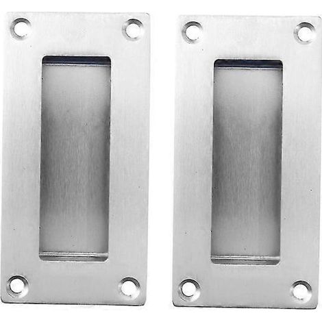 2 poignées de porte coulissante encastrées rectangulaires en acier inoxydable - Longueur 100 mm, installation facile (1/2)