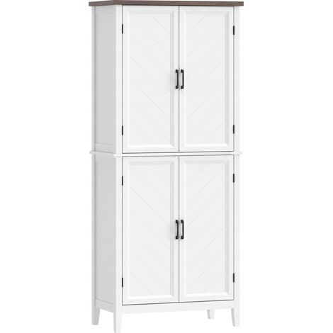 Buffet haut cuisine 6 niveaux, armoire de cuisine, 4 portes à chevrons et 4 étagères réglables, 76x40x178,5cm, blanc (1/5)