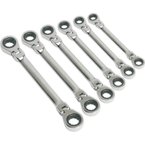Sealey Siegen Flexi-Head Double End Ratchet Ring Spanner Set 6pc S0806