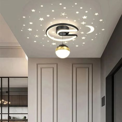 Plafonnier LED à intensité variable avec projection de ciel étoilé, design semi-encastré, convient aux couloirs, etc. (noir) (1/5)