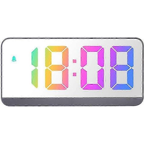 Réveil numérique LED avec fonction snooze, affichage de la température et de l'heure, grand format, finition miroir, couleur 01 (1/5)