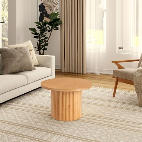 Tavolino da caffè 60x60x45 cm, Rotondo, Design con Base a Strisce, in Legno, Naturale, per Soggiorno e Camera (1/4)