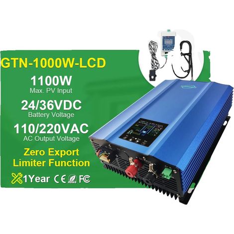 Onduleur Solaire, Haute Efficacité, Fonctionnalité de Dispositif Intelligent, LCD 1000W limiteur, 190-260V, PV26-45V(24V BAT) (1/2)