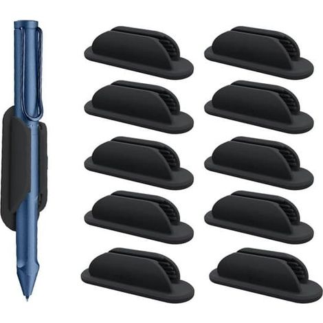 Lot de 10 porte-stylos autocollants, porte-crayons, porte-stylos avec dos autocollant, pour murs et tables, pour porte-blocs, 5 x 2 x 1,5 cm, noir (1/5)