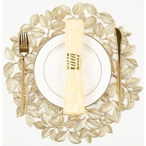 Lot de 6 sets de table ronds avec motif feuilles dorées - Antidérapants et faciles à nettoyer - Idéaux pour les dîners, les fêtes et les mariages. (1/5)