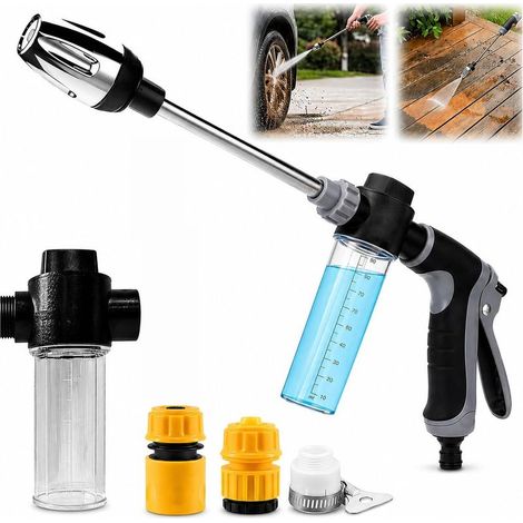 Aquoxis Pistolet Nettoyeur Haute Pression, Buse Puissante à Débit Réglable, Jet Rotatif 360°, Compatible Tuyau Universel Trois Modes de Pulvérisation, Nettoyage Voiture, Jardin, Terrasse (1/5)