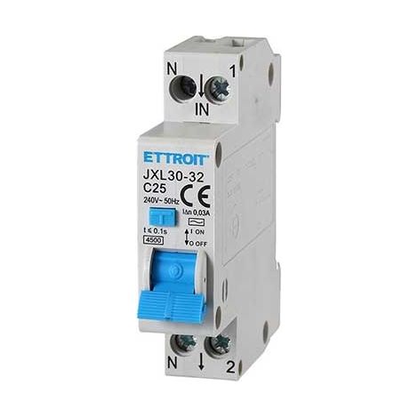 ETTROIT Disjoncteur différentiel 1P+N 25A 4,5kA 30mA 220V 1 module DIN JX252540