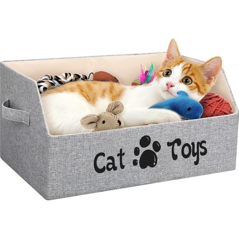Grande boîte à jouets pour chat - Panier de rangement 2 fois plus épais - Pliable - Robuste - Pour organiser les jouets pour animaux de compagnie, friandises, vêtements et accessoires (1/5)