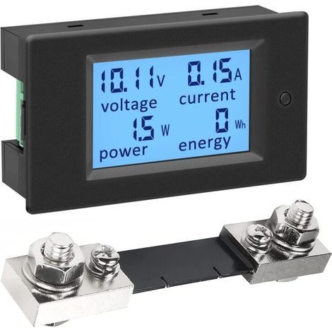 Voltmeter Amperemeter Digital Panel Shunt 100A DC 6,5-100V, Spannungsprüfer Strom Leistung Elektrizität Energiezähler Volt Amp Wattmeter LCD-Anzeige Solar Autobatterie (1/4)