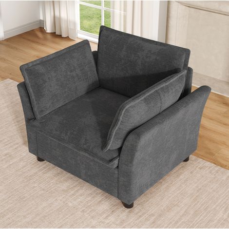 Sofá individual de 90x81x87 cm con reposabrazos curvos y 2 cojines, de chenilla, para salón u oficina - gris (1/5)