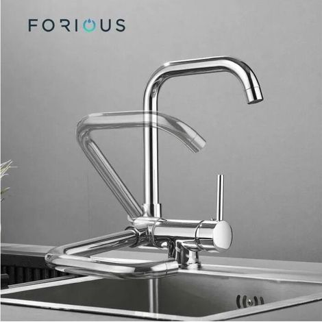 Robinet de cuisine rabattable rotatif 360° – Acier inoxydable 304 – Finition chromée – Mousseur anti-éclaboussure – Hauteur sous bec 227mm (1/5)