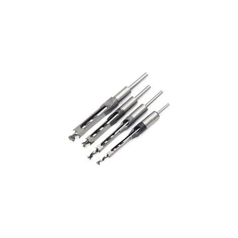 (1/4-1/2-5/16-3/8 pouces)Jeu de 4 bédanes Forets à trou carré, bédanes creux en acier Outils de menuiserie Set