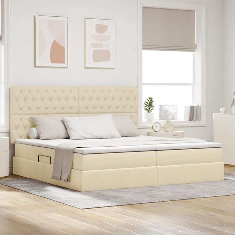 Aufbewahrungsbett mit Matratze Creme 200 x 200 cm Polyester (1/5)