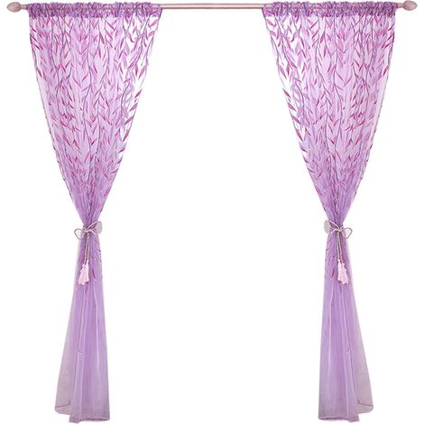 100 x 270 cm Panneaux Voilage Vintage Broderie Violet pour Chambre, Imprimé Osier, Tulle Léger