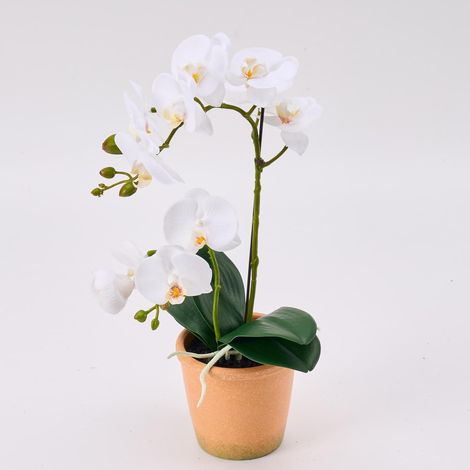 Orchidée artificielle au toucher réaliste – 38,1 cm – Faux phalaenopsis en pot – Texture florale et feuille d'orchidée en soie très réaliste pour la maison, le bureau, la boutique et la (1/5)