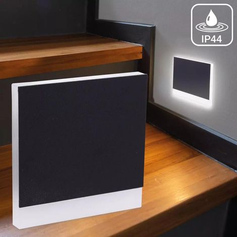 IP44 LED Treppenstufenleuchte 230V Wandleuchte eckig schwarz - Lichtfarbe: Neutralweiß 4000K 1,5W - Lichtaustritt: Orbis (1/5)
