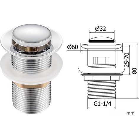 G1-1/4 Messing-Waschbeckenstöpsel, universeller Pop-up-Ablauf mit Geruchsneutralisierung und Silikondichtungen, für Aufsatzwaschbecken und Badewannen (Modell D ohne Überlauf) (1/5)