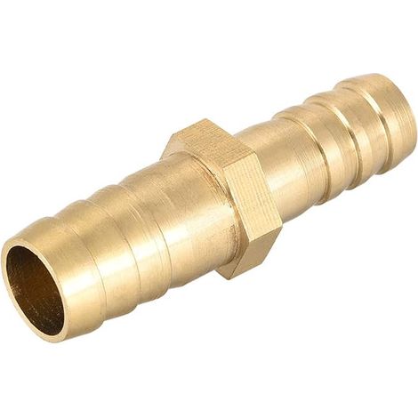 sourcing map 10mm to 12mm Straight Brass Fluted Pipe Reducer Fitting Barbed Connectors for Water, Gas, Oil, Fuel, Boat, Trachea Tube (1/4)