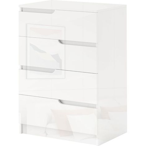 Commode moderne et minimaliste à 4 tiroirs en bois, 60 x 40 x 85 cm, blanc brillant (1/5)