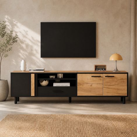 Meuble TV 180 x 32,5 x 50 cm avec 3 portes, tiroir et 5 pieds HAVRYA (1/5)