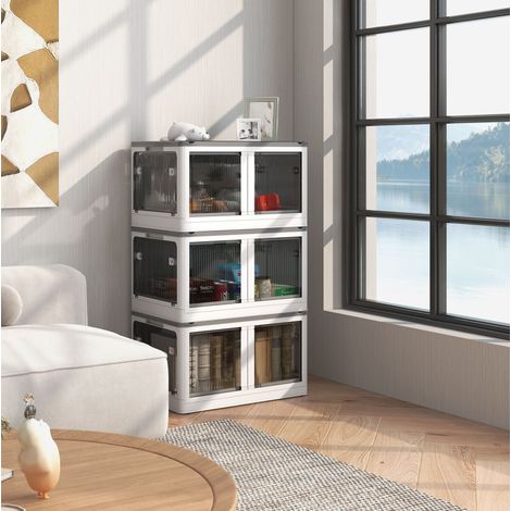 Caja de almacenamiento 60x42x34 cm blanca de plástico con ruedas, plegable y apilable (1/5)