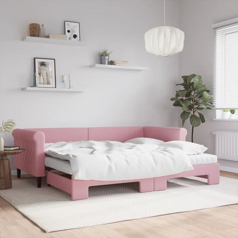 Sofá cama nido con colchón terciopelo rosa 90x200 cm (1/5)