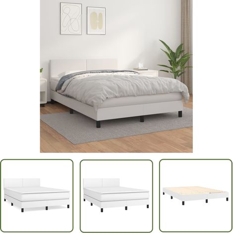 The Living Store Sommier à lattes de lit avec matelas Blanc 140x200cm Similicuir - Lit Plateforme - Lit Double - Literie Blanche - Matelas Ressorts Ensachés - Tête De Lit Ajustable (1/5)