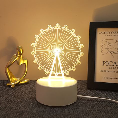 Veilleuse colorée, veilleuse 3D, lampe de table de chevet en acrylique, lumière LED, lumière d'art 3D (grande roue) (1/4)