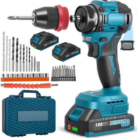 21V Brushless Cordless Drill Set, 3-in-1 Electric Screwdriver Cordless Drill Hammer with 2 x 2000mAh Batteries, 24-in-1 Torque Electric Drills, 2-Speed LED Drill Set