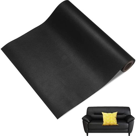 Patch de Réparation Cuir PU 137 x 50 cm Rouleau Autoadhésif Imperméable Noir pour Canapés, Sacs, Sièges Voiture et Meubles