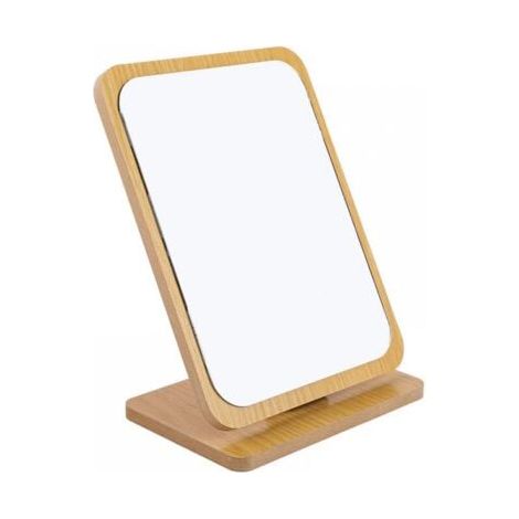 Miroir de maquillage pliable en bois (22 x 16 cm), petit miroir carré sur pied, miroir de maquillage portable (1/5)
