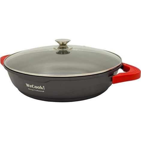 Casserole Basse, Induction, Couvercle en Verre 40cm, Antiadhésive Écologique sans PFOA, Fonte d'Aluminium, Épaisseur 5mm, Poignées en Silicone, Vitrocéramique, Gaz, Four (1/5)