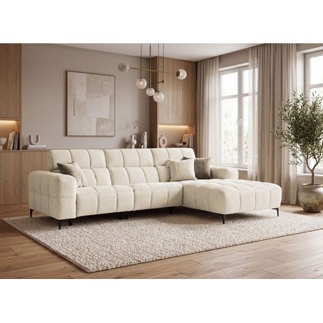 Canapé d'angle relax électrique en velours texturé beige EDELMIRA (1/5)