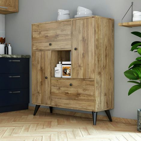 Buffet haut moderne 4 portes niche centrale, effet noyer JENA (1/5)