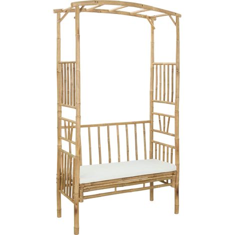Garden Arch with Bench Cream White 115 x 50 x 205 cm Bamboo vidaXL