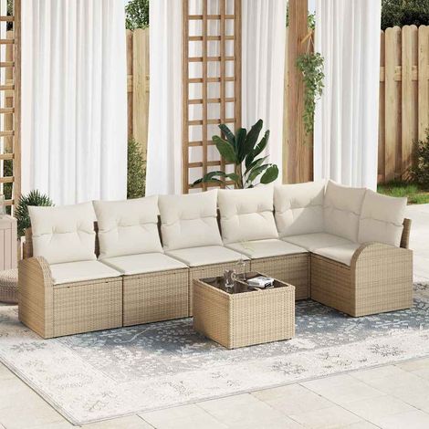 Teenpull – Gartensofa-set 7 Stk. Beige Poly-Rattan (1/5)