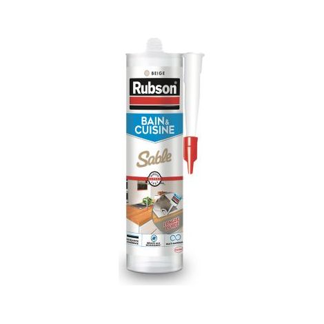 Rubson Mastic Bain & Cuisine Couleur Sable, Joint silicone multi-matériaux renforcé en antifongiques, mastic sanitaire coloré, souple & étanche, Cartouche de 280 ml