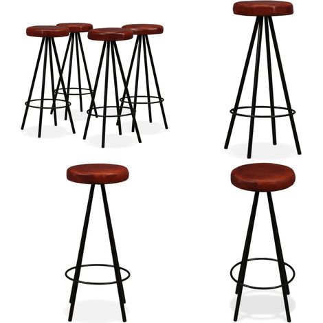 Tabourets de bar lot de 4 cuir véritable - Tabourets De Bar - Tabourets Industriels - Meubles De Bar - Chaise Haute - Fauteuil De Bar - Home & Living (1/5)
