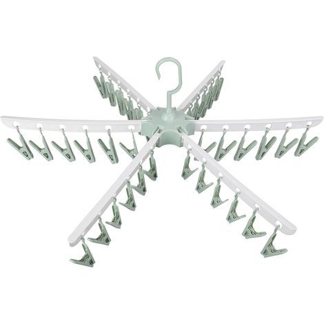 Etendoir à linge pliable 36 clips – Cintre en plastique vert pour chaussettes et gants – Conception compacte et légère - 36-Clips (1/5)