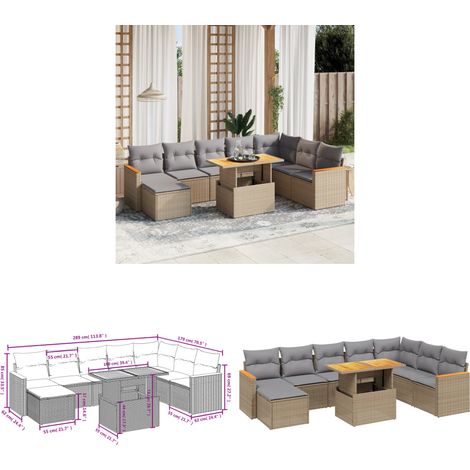 9-tlg. Garten-Sofagarnitur mit Kissen Beige Poly Rattan - Gartenmöbel Set - PE-Rattan Möbel - Outdoor Lounge - Gartenecke - Terrassenmöbel - Home & Living (1/3)