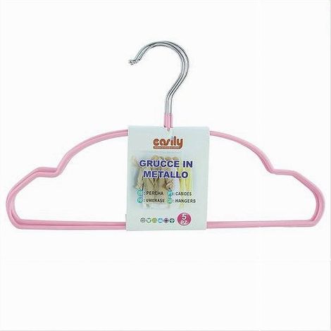 Cleafe - Set 5pz Grucce Stampelle In Metallo Gommate Antiscivolo Rosa Appendi Abiti 87676 - (1/2)