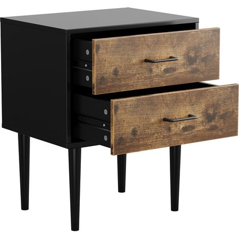 Table de chevet rétro avec deux tiroirs, table d’appoint de style industriel, adaptée à la chambre, au couloir, au salon et à la chambre d’enfant, brun vintage, 51x 38x 66cm, 1 pièce (1/5)