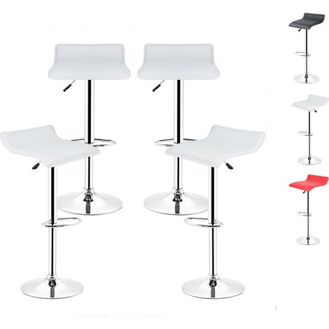 Tabouret de bar lot de 4 design en cuir simili et métal chromé, haute réglable, blanc (1/5)