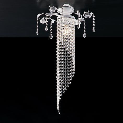 Plafoniera Classico Bianco Shabby Chic Con Strass In Cristallo 1 Luce Lolita