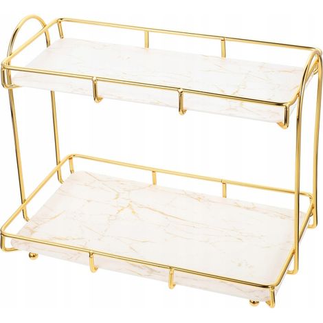 Scaffale da bagno a due livelli per riporre cosmetici e prodotti per la pulizia.
