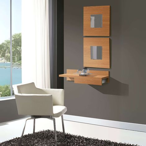 Mueble Entradilla Cajún Recibidor con Almacenaje Cajón Y 2 Espejos Modernos Color Cerezo 70 cm De Entrada