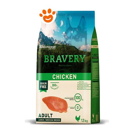 Bravery Dog Adult Medium Large Pollo - Sacco 12 Kg - Cibo Secco Cani