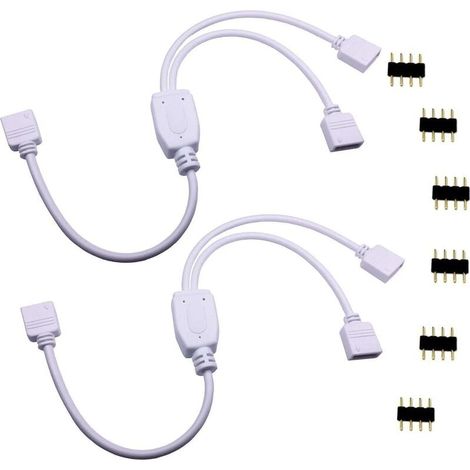Ulisem2pcs 1 auf 2 RGB-LED-Streifen-Splitterkabel, LED-Band-Splitterkabel, 2-Wege-DC 1 auf 2 LED-Splitterkabel, 4-poliges Verlängerungskabel für SMD 5050 3528 2835 RGB-LED-Streifen, 30 cm, Weiß [Energ (1/4)