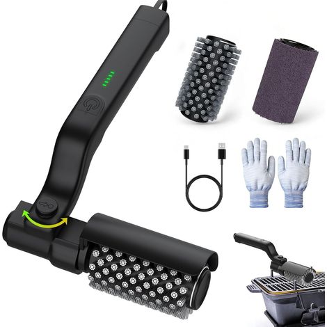 Pulitore elettrico senza fili per barbecue con spazzola rotante in acciaio inox a 180° e 3 velocità, autonomia della batteria di 90 minuti. (1/5)